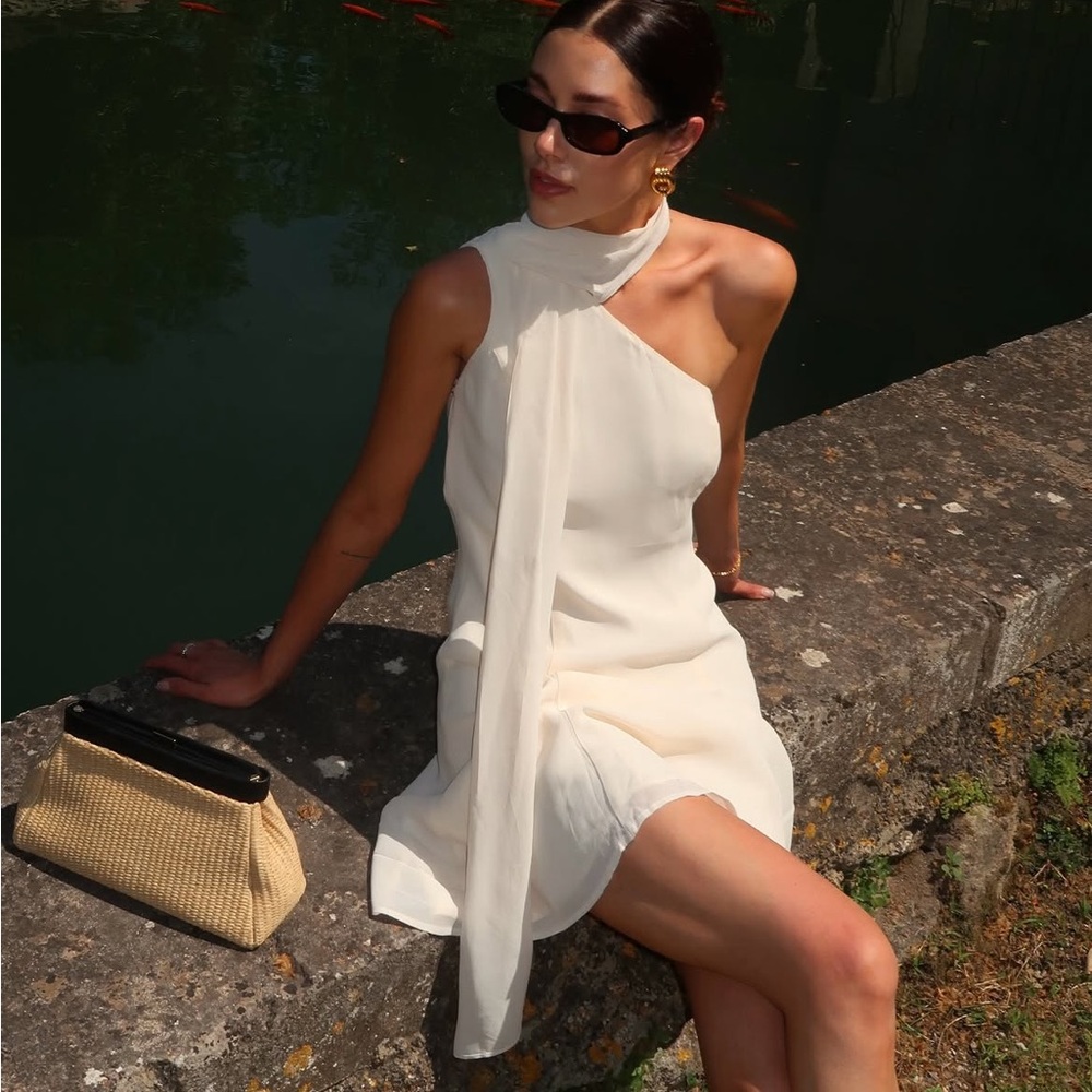 REFORMATION Rossi Asymmetrical Back-Sash Mini Dress in Ivory